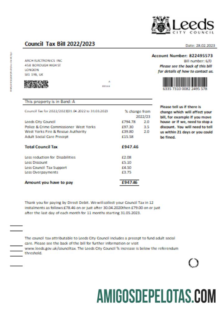 Projeto de Lei Fiscal Empresarial da Câmara Municipal de Leeds, SCR modelo